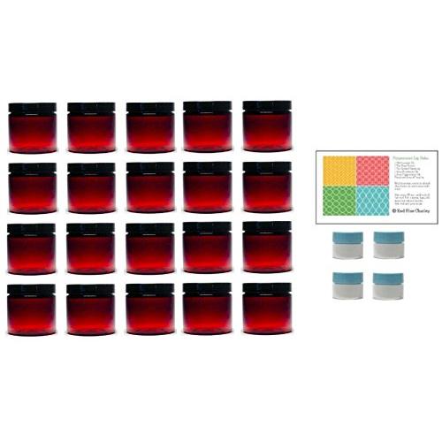Amber 2 Ounce PET Plastic Jars with Black Lids, and 4 Mini Jars, 20 Pack (A2BMJ20)