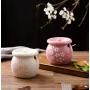 123Arts Ceramics Sakura Salt Sugar Storage Jar Seasoning Pot with Lid Spoon