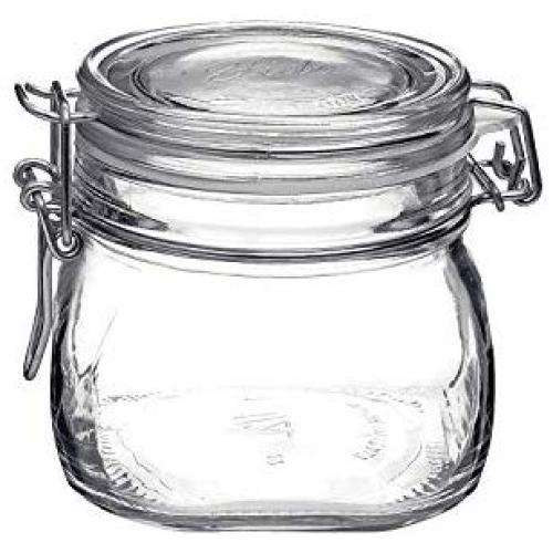 Bormioli Rocco Fido 17.5 Ounce Glass Storage Jars: Airtight Hinged Lid With Leak Proof Gasket, Wide Mouth Food Container - For Zero Waste Air Tight Preserving Jam, Spices, Coffee, Sugar & Herbs