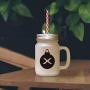 Yellow&quotX" Christmas Tree Toy Monogram X Frosted Glass Mason Jar With Straw
