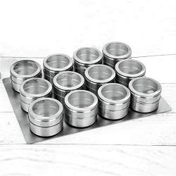 DUDDP Storage Spice lar set Stainless Steel Spice Jars Storage Containers Set Spice Seasoning Boxes 12 - Piece Set Magnetic Portable Spice Tins Set,for barbecue/restaurant/kitchen, etc,Kitchen supplie