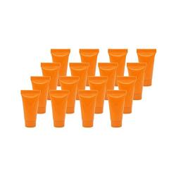 24Pcs 5 ml Plastic Cosmetics Squeeze Tube Refillable Mini Sample Bottle Container Jar Pot Case Holder for Cream Shower Gel Shampoo Facial Cleanser (Orange)