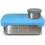 Stainless Steel Food Container & Condiment Holder | Leak Proof Silicone Lid | Metal Lunch Box | Bento Box | Nesting Storage | Portion Control Snacks Dressings | Baby Kids Adults [2 PCS Set/Blue]