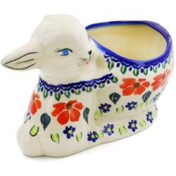 Polish Pottery 4?-inch Bunny Shaped Jar (Grecian Fields Theme) + Certificate of Authenticity