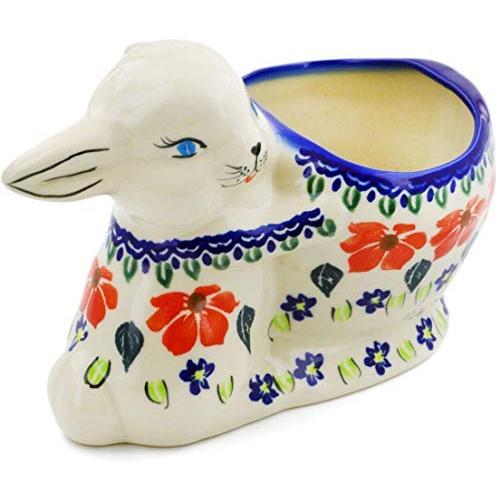 Polish Pottery 4?-inch Bunny Shaped Jar (Grecian Fields Theme) + Certificate of Authenticity