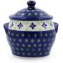 Polish Pottery 5?-inch Jar with Lid and Handles (Green Gingham Peacock Theme) + Certificate of Authenticity