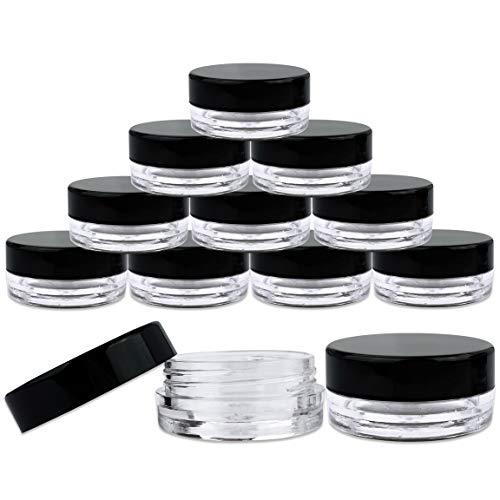 (25 Pcs) Beauticom 3G/3ML Round Clear Jars with Black Lids for Lotion, Creams, Toners, Lip Balms, Makeup Samples - BPA Free