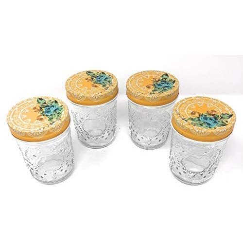The Pioneer Woman 8 oz Regular Mouth Mason Storage Glass Jars With Betsy Design Lids Set of 4