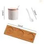 DecentGadget Set of 3 White Ceramic Condiment Jar Spice Pots with Lids Spoons Bamboo Serving Tray Holder for Home and Kitchen Storage (Equal Height) DecentGadget Set of 3 White Ceramic Condiment Jar Spice Pots with Lids Spoons Bamboo Serving Tray Holder for Home and Kitchen Storage (Equal Height)