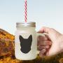 Green Havans Brown Cat Head Silhouette Frosted Glass Mason Jar With Straw