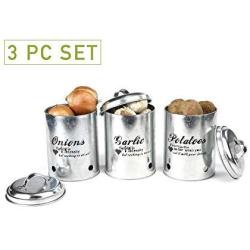 Mind Reader 3 Piece Garlic, Onion, Potatoes Metal Canister Set, Silver