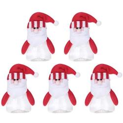 STOBOK 5pcs Christmas Plastic Clear Jar Santa Gift Bottle Holder Container Xmas Decor