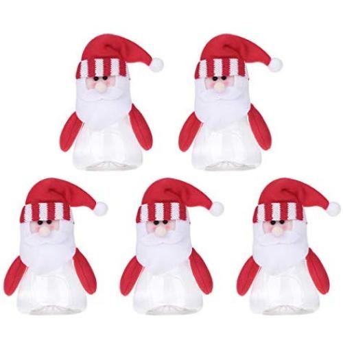 STOBOK 5pcs Christmas Plastic Clear Jar Santa Gift Bottle Holder Container Xmas Decor