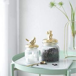 Gold-Plated Glass Sealed Storage Tank Makeup Cotton Swab Storage Kitchen Food Sealed Storage Jar,Squirrel S