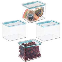 mDesign Airtight Stackable Kitchen Pantry Cabinet Food Storage Container - Attached Hinged Lid - Compact Bin for Pantry, Refrigerator, Freezer - BPA Free, Food Safe - Holds 2 Quarts - 4 Pack - Clear