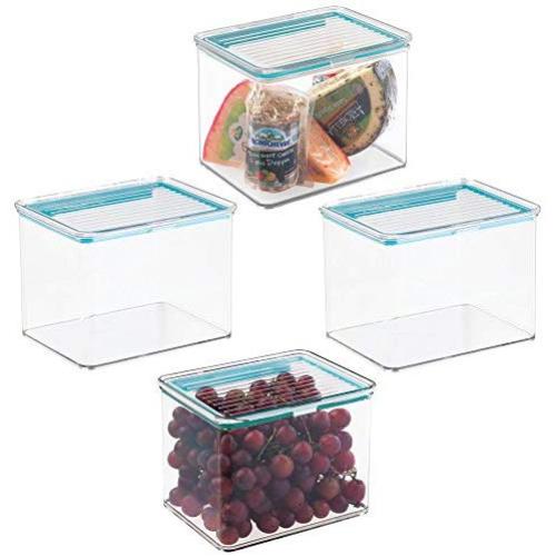 mDesign Airtight Stackable Kitchen Pantry Cabinet Food Storage Container - Attached Hinged Lid - Compact Bin for Pantry, Refrigerator, Freezer - BPA Free, Food Safe - Holds 2 Quarts - 4 Pack - Clear