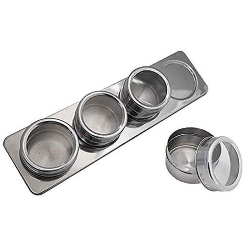 JedaJeda Set of 4pc Magnetic Spice Jars Tin Stainless Steel Storage Container Clear Lid