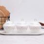 Kitchen seasoning box/Ceramic Condiment Storage Container with Tray Chicken Essence Seasoning jar Three-Piece Set