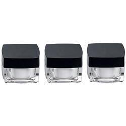 3PCS Clear Empty Refillable Upscale Square Arcylic Face Cream Bottle Vial Container Holder Pot Jar With Black Caps and PP Liner for Lip Gloss Balms Lotion Cream Cosmetic Makeup Storage (10G)