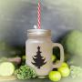 Navy Christmas Tree #6 Frosted Glass Mason Jar With Straw