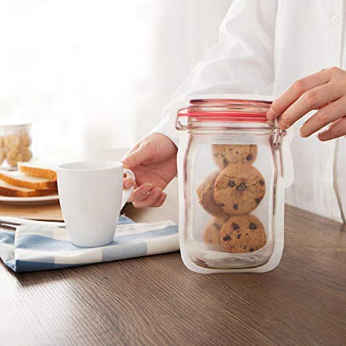 Kasuki 4Pcs/Set Food Snack Dessert Storage Zipper Bag Mason Jar Shape Sealed Bag Kitchen Storage Contain - Color Random