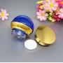 2PCS 30ml/1oz Upscale Empty Blue Glass Cream Jars Tins with Gold Lid and Inner Pad Refillable Cosmetic Container Pot Holder Portable Travel Bottles for Eye Face Cream Gel Ointments Skin Care