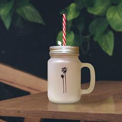 Navy Palm Trees Frosted Glass Mason Jar With Straw