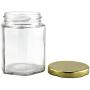 6-Ounce Hexagon Glass Jars (12-Pack); Empty Hex Jars w/Gold Lids for Party Favors, Jams, Samples & More