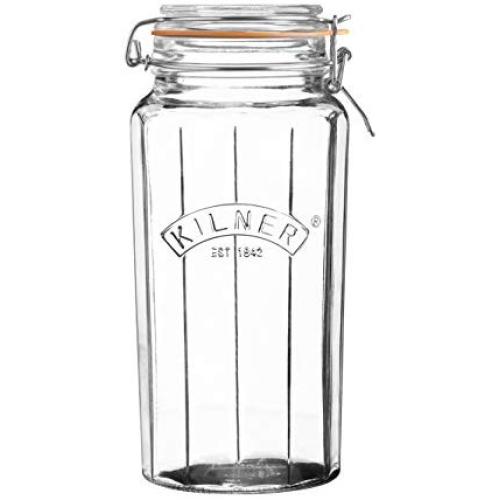 Kilner Glassware Facetted Clip Top Jar, Airtight Seal for Pickling, Preserving, and Storing, 63-1/2-Fluid Ounces