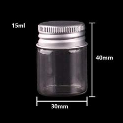 24pcs 15ml Size 3040mm Transparent Glass Perfume Spice Bottles Tiny Jars Vials With Silver Screw Cap DIY Craft