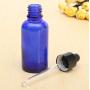 3Pcs Empty Refillable Blue Glass Perfume Essential Oil Dropper Bottles Cosmetic Sample Packing Storage Container Vial Pots With Glass Eye Dropper and Black Cap(30ml/1oz)