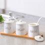 ROIY Riginal Ceramic Cruet Salt Monosodium Glutamate Sugar Bowl With A Base Composition With A Spoon Condiment Jar Storage Container With Tray For Salt Sugar Cruet Pepper Spice Jar Set