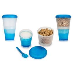 CLM Cereal On the Go Cups - Portable Breakfast Drink Cups with Lid & Foldable Spoon - Breakfast To Go Food Container - Blue (2 Pack Blue/Purple)