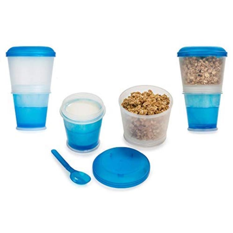 Cereal On The Go, Cup Container Breakfast Drink Milk Cups Portable Yogurt  and Travel To-Go Food Containers Storage With Spoon(Blue)