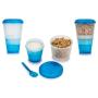 CLM Cereal On the Go Cups - Portable Breakfast Drink Cups with Lid & Foldable Spoon - Breakfast To Go Food Container - Blue (2 Pack Blue/Purple)