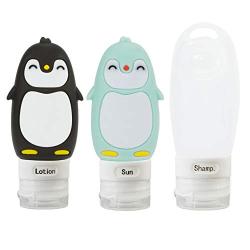 Kiwipi Silicone Cosmetic Travel Bottles w/Penguin Design, Leak-Proof Travel Accessories, Portable and Refilled, TSA Approved.