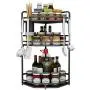 3-Ebenen Multifunktionale Ecken Gewürzregal – Edelstahl Küchenregal für Gewürze & Konserven mit Ablageflächen – Badezimmer Regal Organizer Einheit (Farbe: Schwarz, Größe: 29 x 29 x 64 cm)