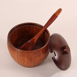 EOPER Natural Wood Spice Jar Salt Box Spoon Condiment Container Seasoning Tableware Kitchen Cruet