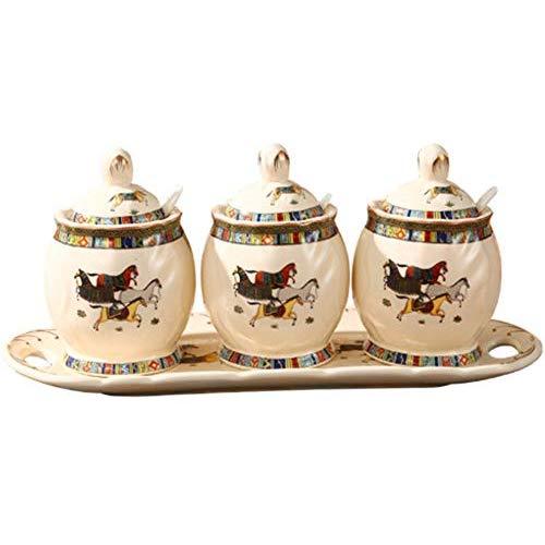 Mini Spice Jars European ceramic seasoning jar three-piece suit combination creative kitchen supplies