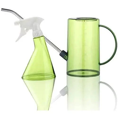 Gießkanne Bravedge, lange Gießstiel für Zimmerpflanzen, Sukkulenten und Blumen, 1 Liter Gießkanne, mit Bonus 370 ML Pflanzensprüher Sprayflasche