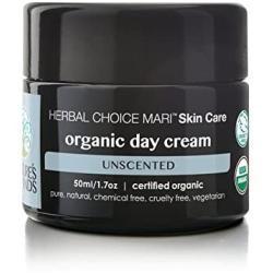 Organic Day Cream (Unscented) by Herbal Choice Mari; 1.7 Fl Oz Glass Jar; Moisturizer for All Skin Types