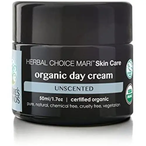 Organic Day Cream (Unscented) by Herbal Choice Mari; 1.7 Fl Oz Glass Jar; Moisturizer for All Skin Types Organic Day Cream (Unscented) by Herbal Choice Mari; 1.7 Fl Oz Glass Jar; Moisturizer for All Skin Types