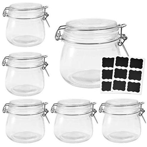 Betrome 16 OZ Glass Preserving Jars with Airtight Rubber Gasket Lid Reusable Kitchen Storage Jar for Jam, Jelly, Honey, Beans, Spice(6 Pack)