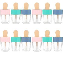 RONRONS 12 Pieces 8ML Pretty Popsicle Shaped Refillable Transparent Lip Gloss Tube Empty Lip Balm Container with Lid Rubber Inserts Samples Bottle DIY Makeup Lipgloss Holder Set, (Green, Pink, Blue)