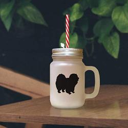 Soft Pink Chow Chow Silhouette Frosted Glass Mason Jar With Straw