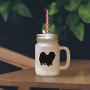 Brown Chow Chow Silhouette Frosted Glass Mason Jar With Straw