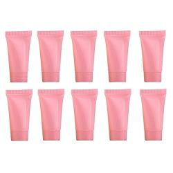 24Pcs 5ml/0.2oz Mini Portable Plastic Hose with Screw Lid Refillable Squeeze Bottle Soft Tube Cosmetic Container Vials Makeup Dispening Tool Holder for Facial Cleanser Toothpaste Hand Cream (Pink)