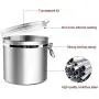 Stainless Steel Airtight Canister for Kitchen, Large Flour Coffee Bean Tea Cereal Sugar Cookie Metal Food Storage Canisters with Clear Lid and Sturdy Locking Clamp