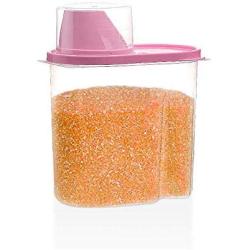 Nubstous Portable Plastic Food Grain Cereal Flour Storage Box 1.9L with Lid and Measurement Cup Pink