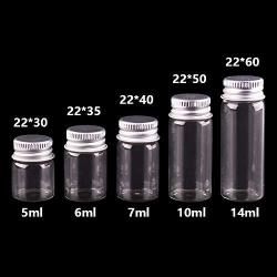 | Storage Bottles & Jars | 5ml 6ml 7ml 10ml 14ml tiny Transparent Glass Bottles with Silver Screw Cap Cute Jar Vials DIY Craft 100pcs | by HUDITOOLS | 1 PCs